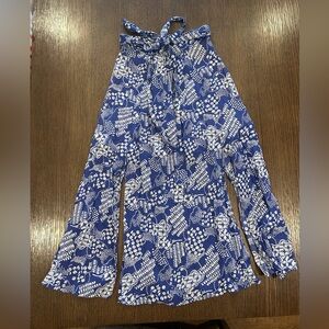 Tie-Waist Blue and White Floral Midi Skirt